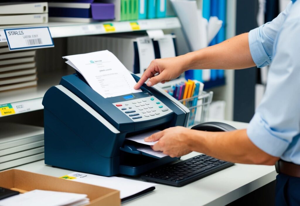 a person faxing at staples
